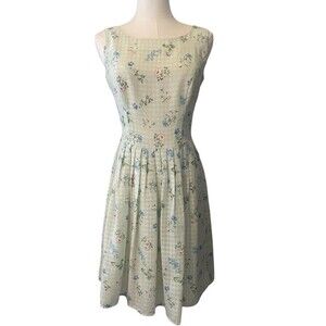 90s VTG Petite Sophisticates green gingham floral cottagecore dress women's 4